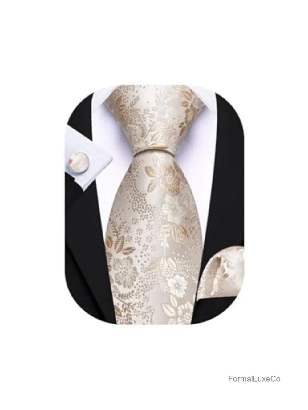 Floral Paisley Silk Tie Set with Pocket Square and Cufflinks